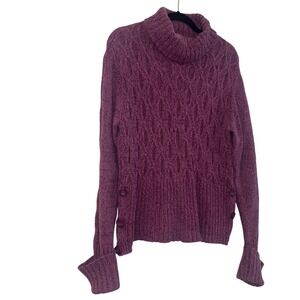 Apt. 9 Womens XL Purple Cable Knit Turtleneck Sweater Button Side Accent